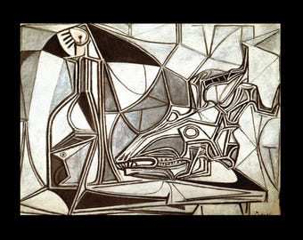 Pablo Picasso: “Goat Skull, Bottle And Candle II", Extremely Rare Original Bookplate Print, Painting Circa 1952. Matboard Mounted. Picasso