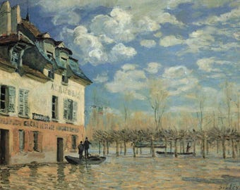 Alfred Sisley: "The Bark During The Flood", Extremely Rare Original Vintage Bookplate Print, Paining Circa 1876. Impressionism