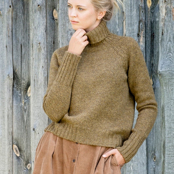 WOOL turtleneck SWEATER, Relaxed fit wool pullover, Knitted wool jumper, Thick and warm jumper, Women knitwear, Natural bronze sweater