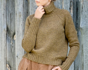 WOOL turtleneck SWEATER, Relaxed fit wool pullover, Knitted wool jumper, Thick and warm jumper, Women knitwear, Natural bronze sweater