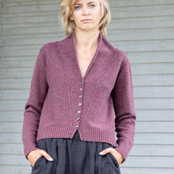 WOOL cardigan, Knitted button down cardigan, Gift for her, Short wool jacket, Relaxed fit cardigan, Buttoned wool jacket in red