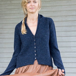 WOOL cardigan, Knitted button down cardigan, Gift for her, Short wool jacket, Relaxed fit cardigan, Buttoned jacket in dark blue