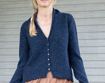 WOOL cardigan, Knitted button down cardigan, Gift for her, Short wool jacket, Relaxed fit cardigan, Buttoned jacket in dark blue