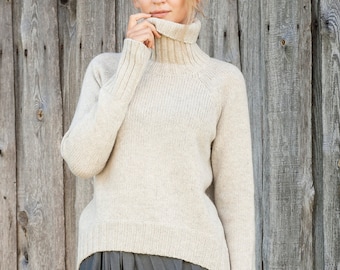 WOOL turtleneck SWEATER, Relaxed fit wool pullover, Knitted wool jumper, Thick and warm jumper, Women knitwear, Natural light color sweater