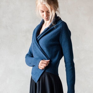 Wool cardigan, Handmade wool wrap, Natural blue wool cardigan, Hand knitted wool top, Organic wool cardigan, Soft wool sweater, Knit wrap