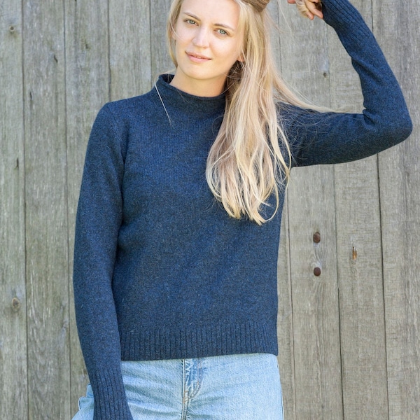 BASIC Lambswool SWEATER, Knit wool womens jumper in dark blue, Organic pullover, Knit wool sweater, Warm wool jumper for autumn and winter