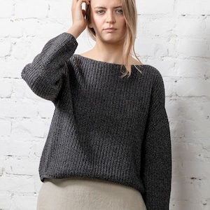 Wool and cotton blend sweater, Knit wool/cotton summer sweater, Knitted cotton jumper in grey, Knitted summer sweater,Wool blend jumper