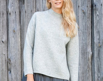 WOOL SWEATER, Knitted sweatshirt, Stand up collar sweater, Women knitwear, Knitted wool jumper, Natural grey sweater, Knit wool sweater