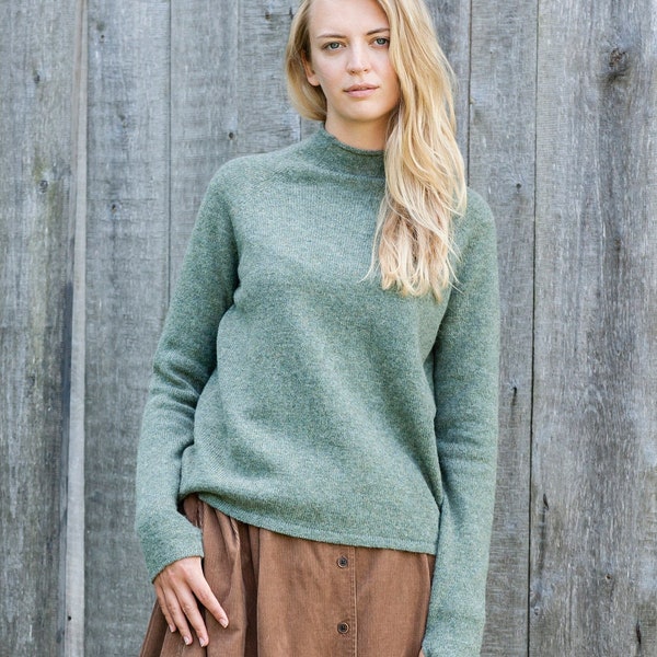 WOOL SWEATER, Knitted sweatshirt, Stand up collar sweater, Women knitwear, Knitted wool jumper, Natural green sweater, Knit wool sweater