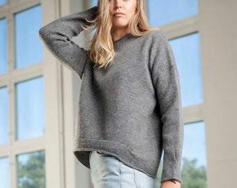 NEW felted wool SWEATER, Knitted oversized fit jumper, Basic wool pullover, Women knitwear, Knitted wool jumper, Natural grey sweater