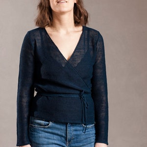 Cardigan cache-cœur en lin avec ceinture, pull en lin tricoté, veste d&#39;été en lin, cardigan en lin bio, veste en tricot de lin, châle d&#39;été en lin