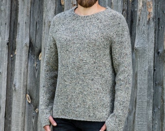 Men's wool SWEATER, Thick WOOL tweed SWEATER, Gift for him, Basic wool sweater, Knitted wool jumper with thumbholes, Grey warm sweater