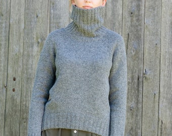 WOOL turtleneck SWEATER, Relaxed fit wool pullover, Knitted wool jumper, Thick and warm jumper, Women knitwear, Natural grey sweater