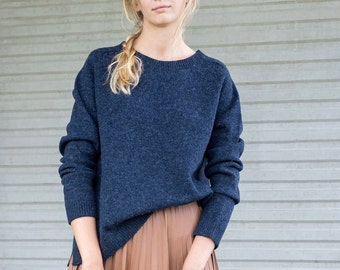 WOOL SWEATER, Knitted sweatshirt, Basic wool pullover, Women knitwear, Knitted wool jumper, Natural blue sweater, Knit wool sweater