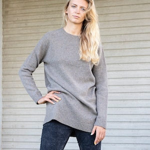 Long WOOL SWEATER, Knitted long sweatshirt, Basic wool pullover, Women knitwear, Knitted wool tunic, Natural brown sweater, Organic wool