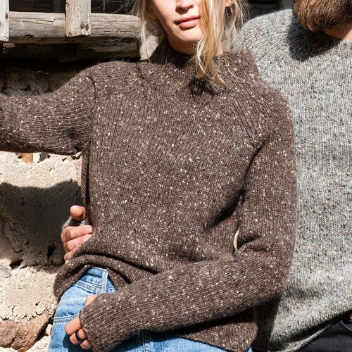 WOOL Tweed SWEATER Stand up Collar 