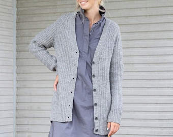 Fisherman cardigan, WOOL button down CARDIGAN, Relaxed fit wool sweater, Knitted mid grey wool cardigan, Thick and warm organic knitwear
