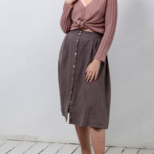 NEW Linen button down skirts, Pure linen midi skirts, Softened linen skirts with pockets, Linen button skirts, A line skirts in brown greyish brown