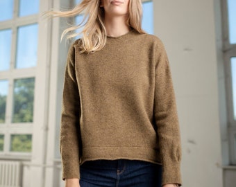 NEW felted wool SWEATER, Knitted oversized fit jumper, Basic wool pullover, Women knitwear, Knitted wool jumper, Natural bronze sweater