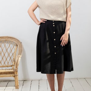 NEW Linen button down skirts, Pure linen midi skirts, Softened linen skirts with pockets, Linen button skirts, A line skirts in brown black
