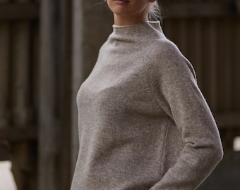 SUÉTER DE LANA, Sudadera de punto, Jersey cuello alto, Prendas de punto mujer, Jersey de lana de punto, Jersey beige natural, Jersey de lana de punto