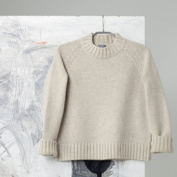 WOOL SWEATER, Knitted sweatshirt, Basic wool pullover, Thick raglan sweater, Knitted wool jumper, Natural beige sweater, Knit wool sweater