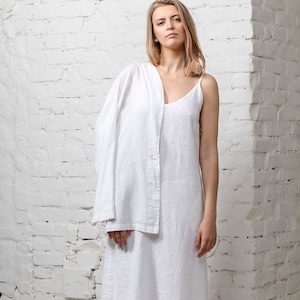 White Linen Maxi Slip Dress: Sleeveless Ankle Length Summer Dress