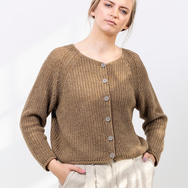 NEW Wool and cotton blend cardigan, Knit wool/cotton summer cardigan, Knitted cotton cardigan in bronze, Button up summer cardigan