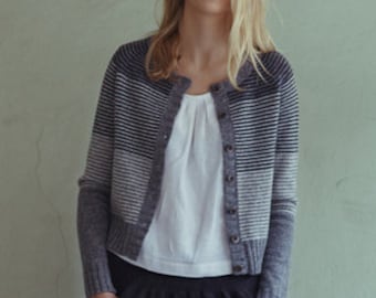 Wool cardigan, Handmade wool sweater, Natural grey striped wool sweater, Hand knitted wool top, Organic wool cardigan, Soft wool sweater