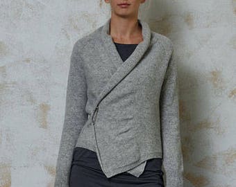 Wool cardigan, Handmade wool wrap, Natural grey wool cardigan, Hand knitted wool top, Organic wool cardigan, Soft wool sweater, Warm jumper