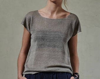 Linen top, Knit linen t shirt, Linen tee, Knitted oversized top, Handmade flax shirt, Linen knit shirt, Flax knit top,Women's linen knitwear