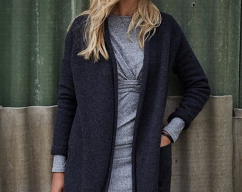 Long WOOL CARDIGAN, Long wrap cardigan, Grey knitted wool jacket, Long wool coat, Knit women coat, Long natural wool cardigan, Organic wool