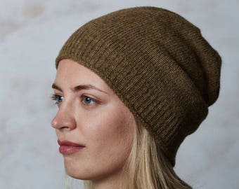 Slouchy beanie, Wool winter hat, Organic winter hat, Knit brown winter hat, Unisex slouch beanie, Unisex hat, Winter apparel,