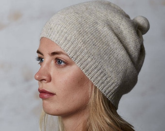 Slouchy WOOL BEANIE in ivory, Wool winter hat, Organic winter hat, Knit black winter hat, Unisex slouch beanie, Unisex hat, Winter apparel