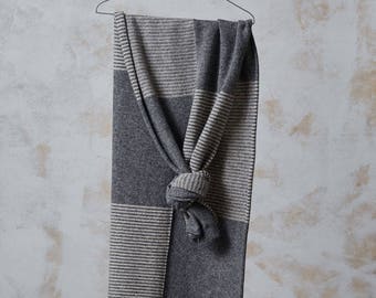 Knitted WOOL SCARF, wide organic wool shawl, unisex wool scarf, winter scarf from wool, knitted wool neck warmer, grey wool scarf