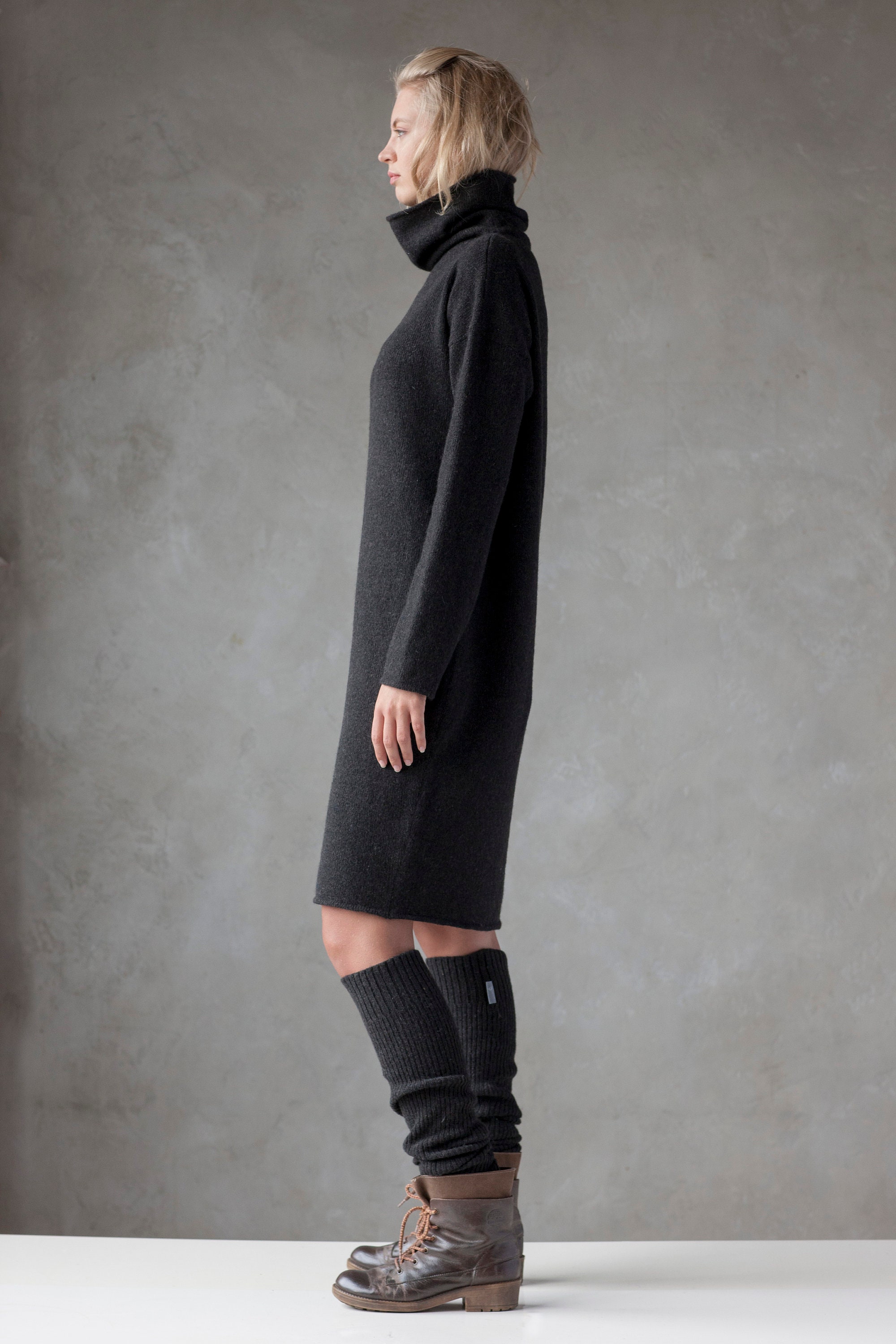 Knit Wool TUNIC JUMPER Roll Neck Jumper Dress Brown Wool - Etsy