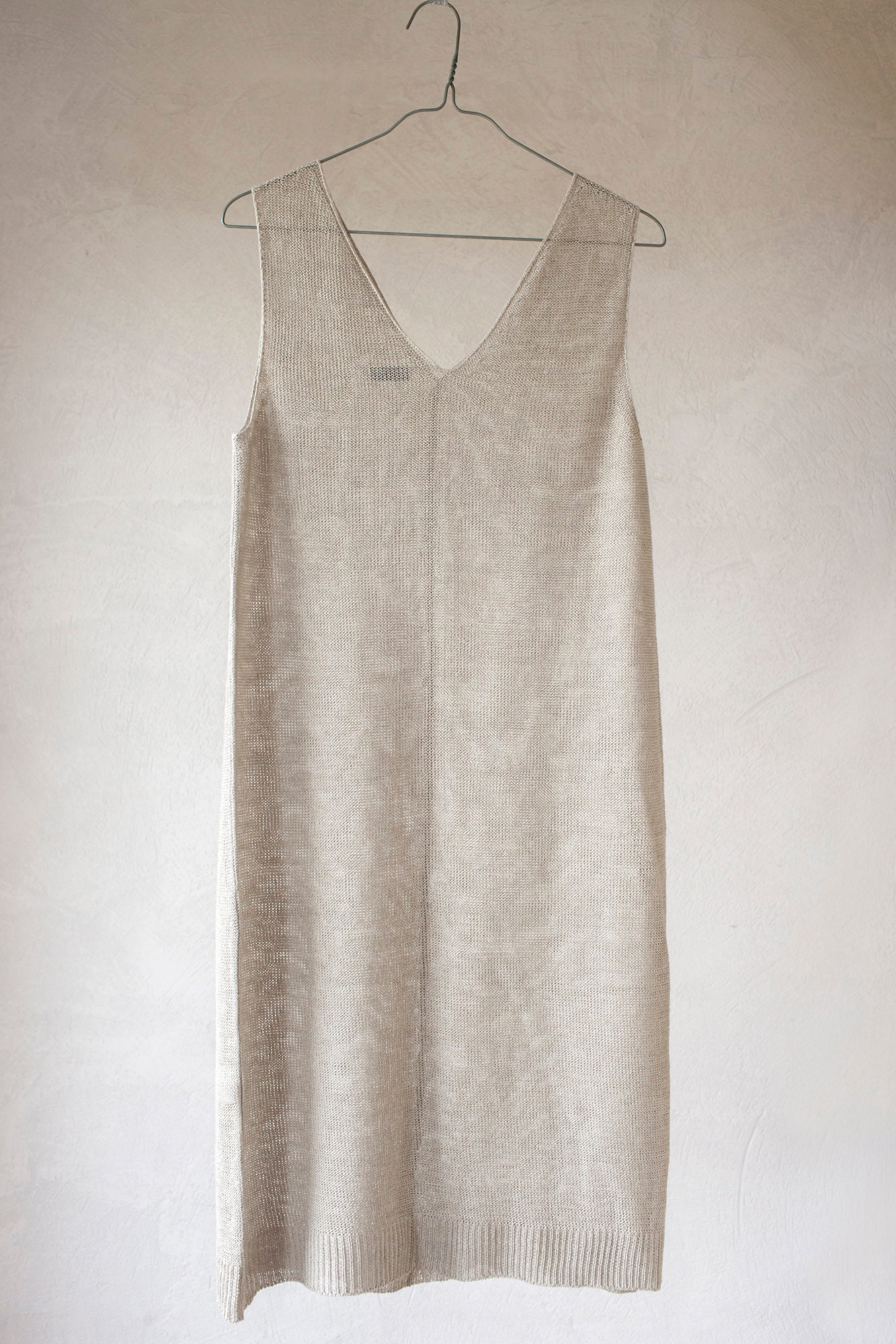 Sleeveless Linen Dress Knitted V Neck 