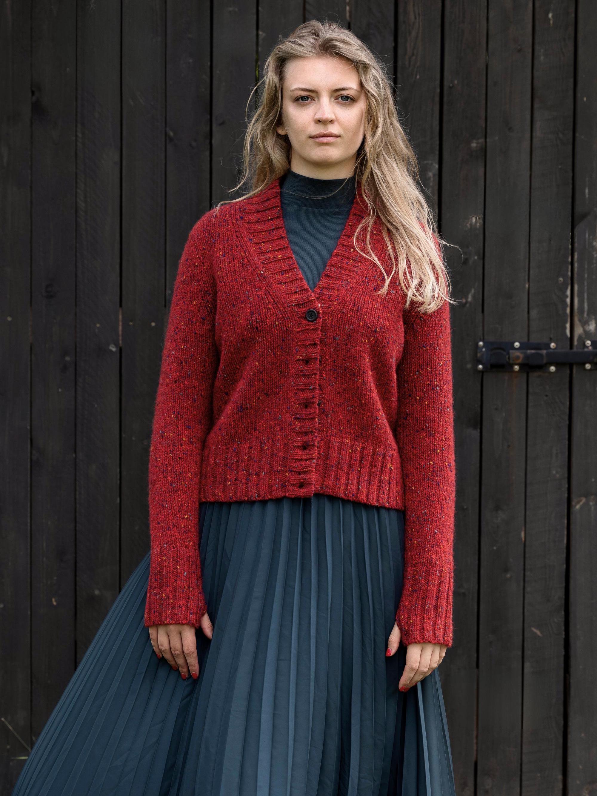 Hand Knit Tweed Wool Cardigan, Thick Knit Cardigan, Short