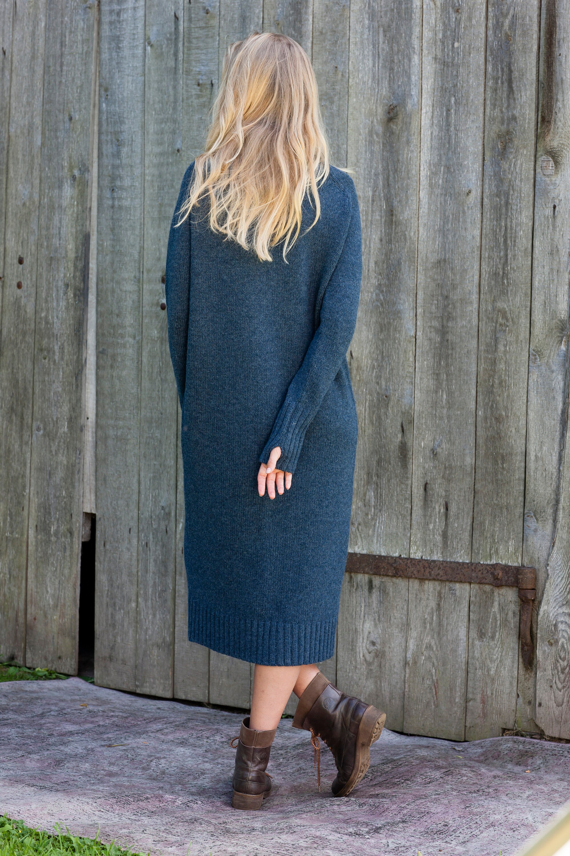 Knit Long WOOL DRESS, Roll Neck Jumper Dress, Dark Grey Wool 