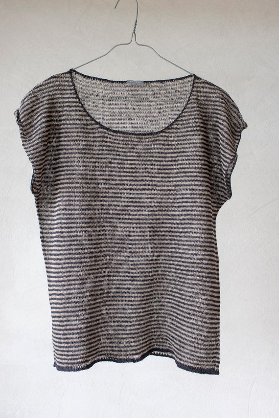 Striped Linen Top Knit Linen T Shirt 