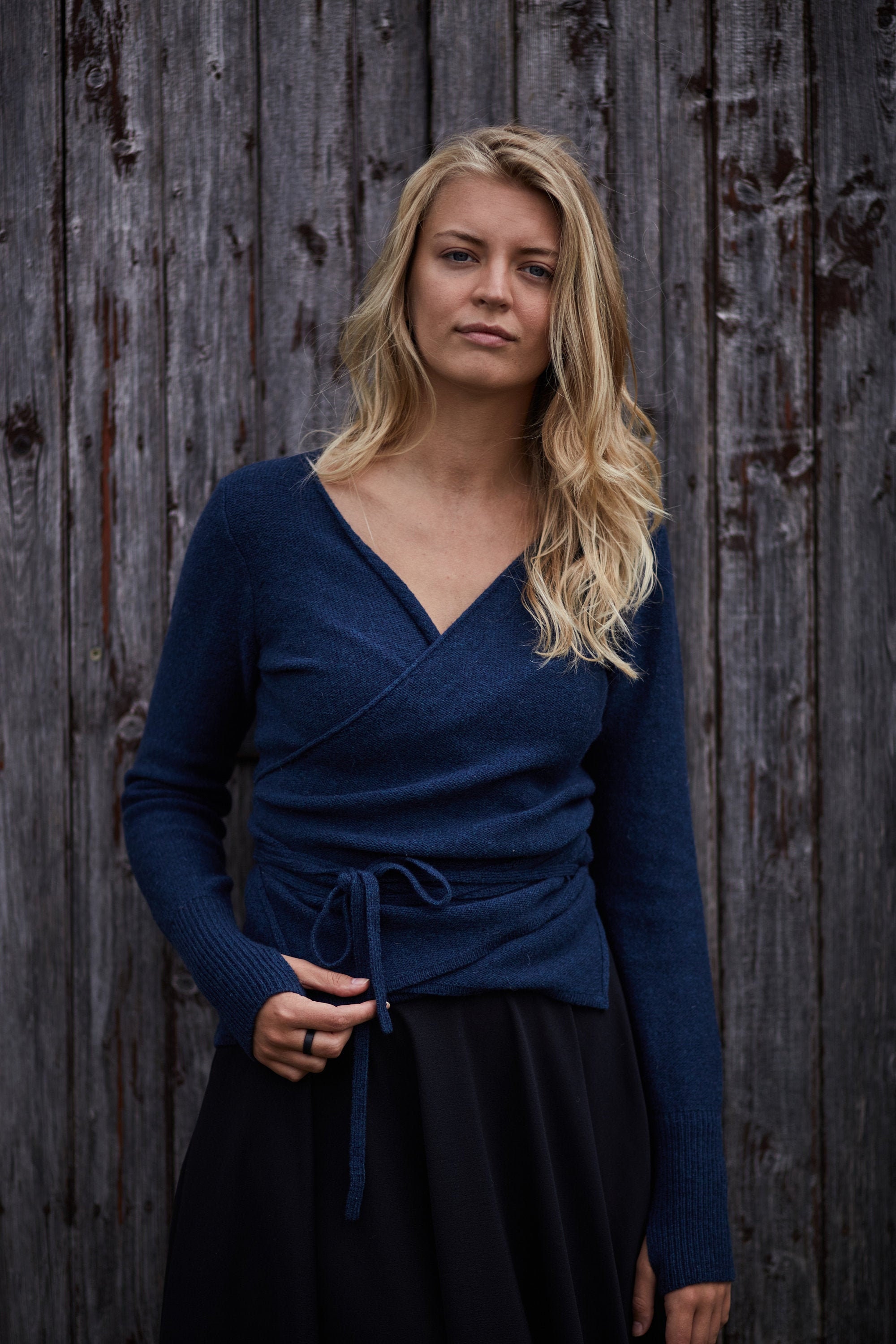 Navy wrap sweater best sale