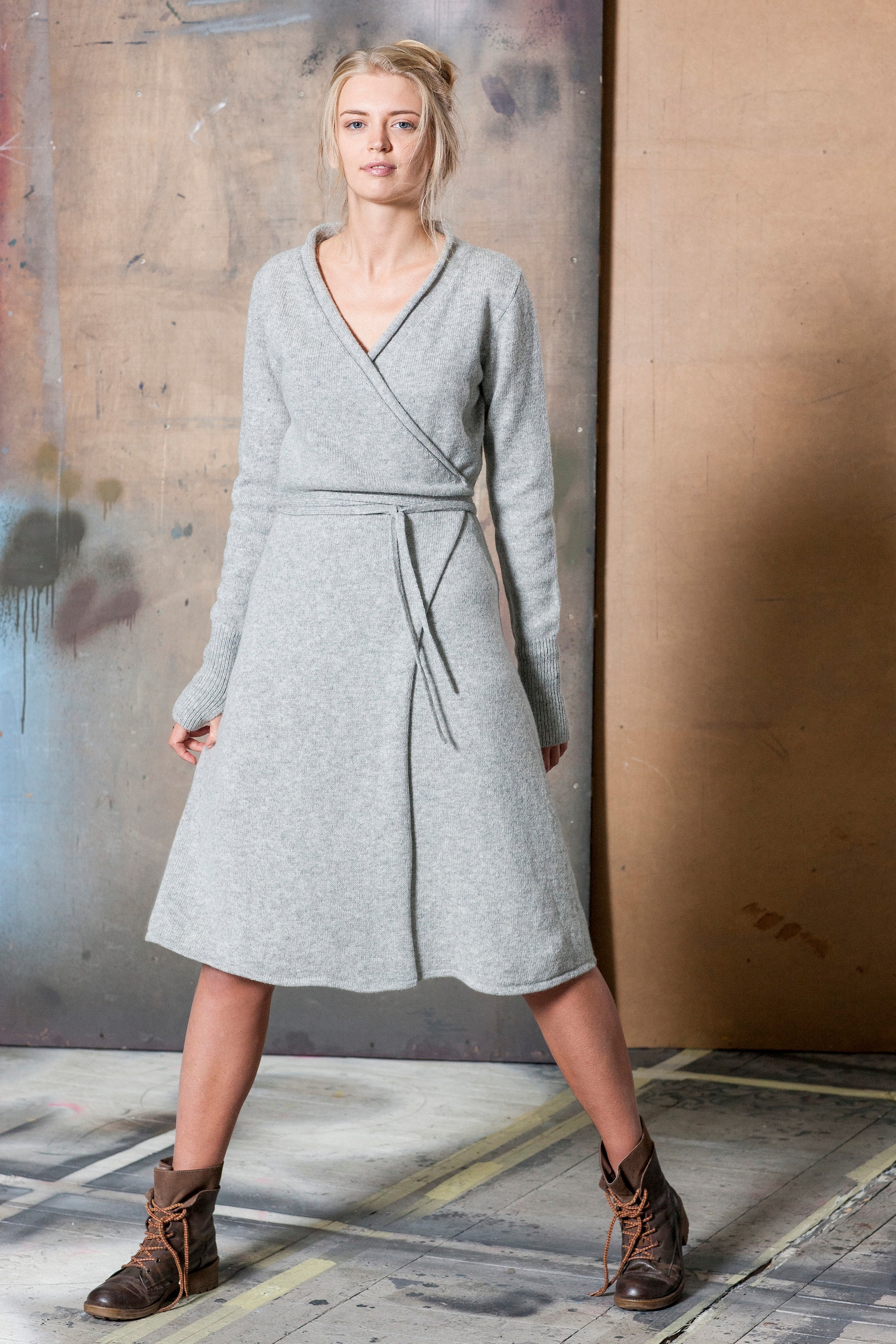Wool Wrap Dress Knit Wool Wrap Dress With Belt Natural Blue Etsy