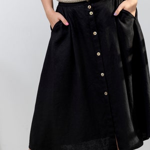 NEW Linen button down skirts, Pure linen midi skirts, Softened linen skirts with pockets, Linen button skirts, A line skirts in brown image 6