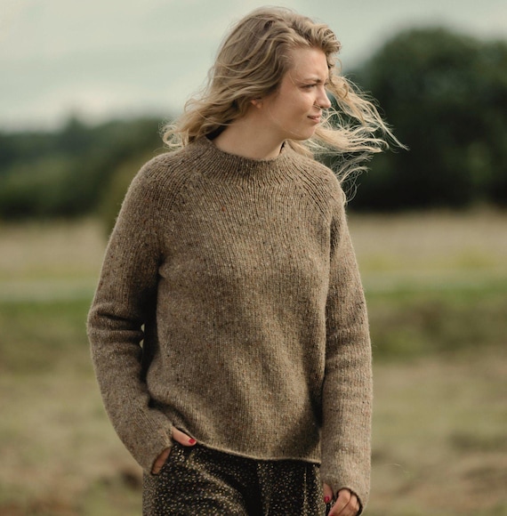 Thick WOOL Tweed SWEATER Stand up Collar Jumper Relaxed Fit Wool Pullover Knitted Wool Jumper With Thumbholes Warm Beige Jumper Etsy Canada
