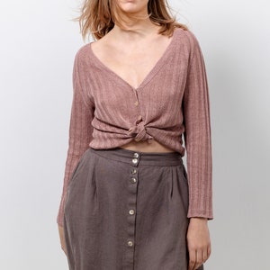 NEW Linen button down skirts, Pure linen midi skirts, Softened linen skirts with pockets, Linen button skirts, A line skirts in brown image 2