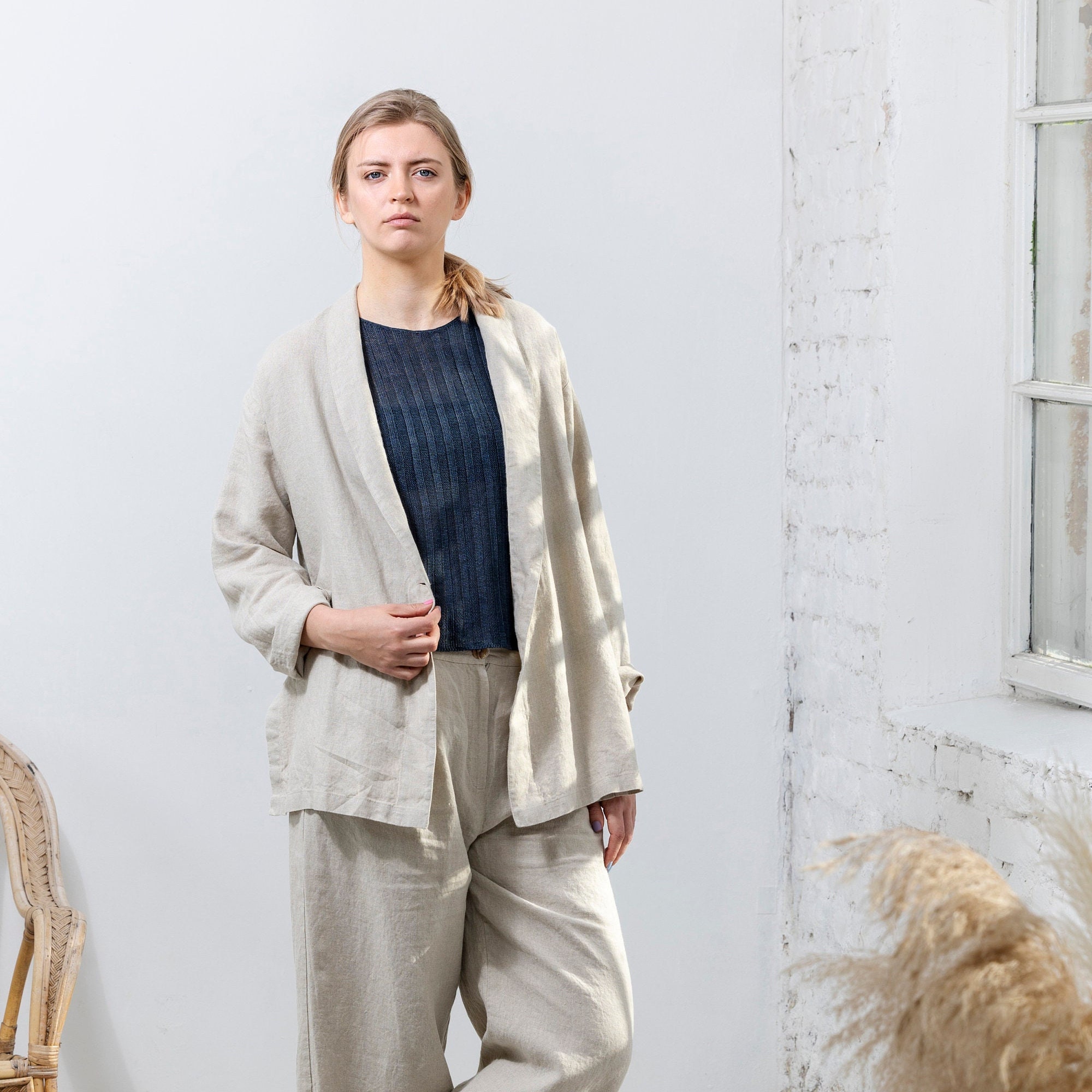 Linen Blazer, Pure Linen Summer Jacket, Linen Mid Thigh