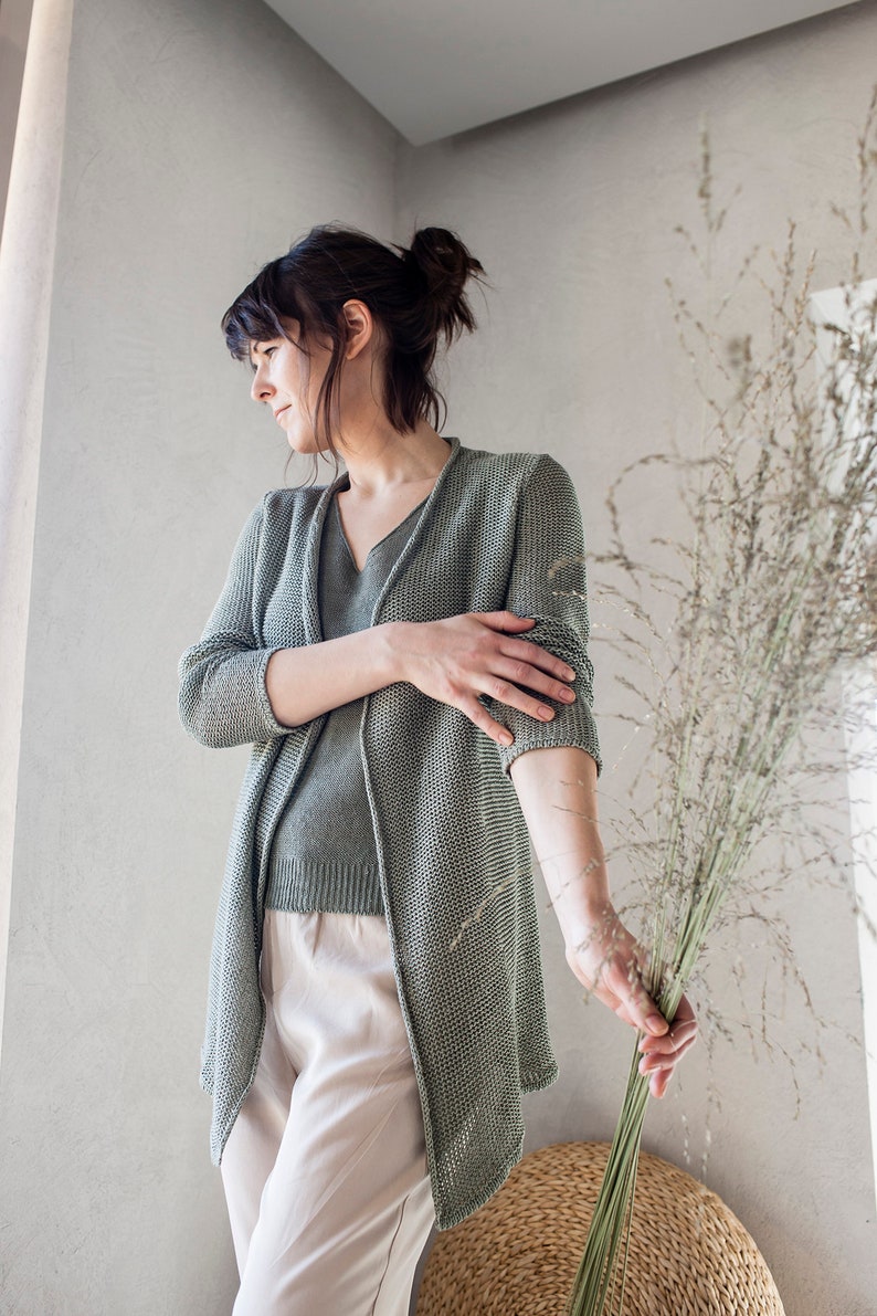 Linen Wrap Cardigan Knitted Linen Sweater Linen Summer Etsy