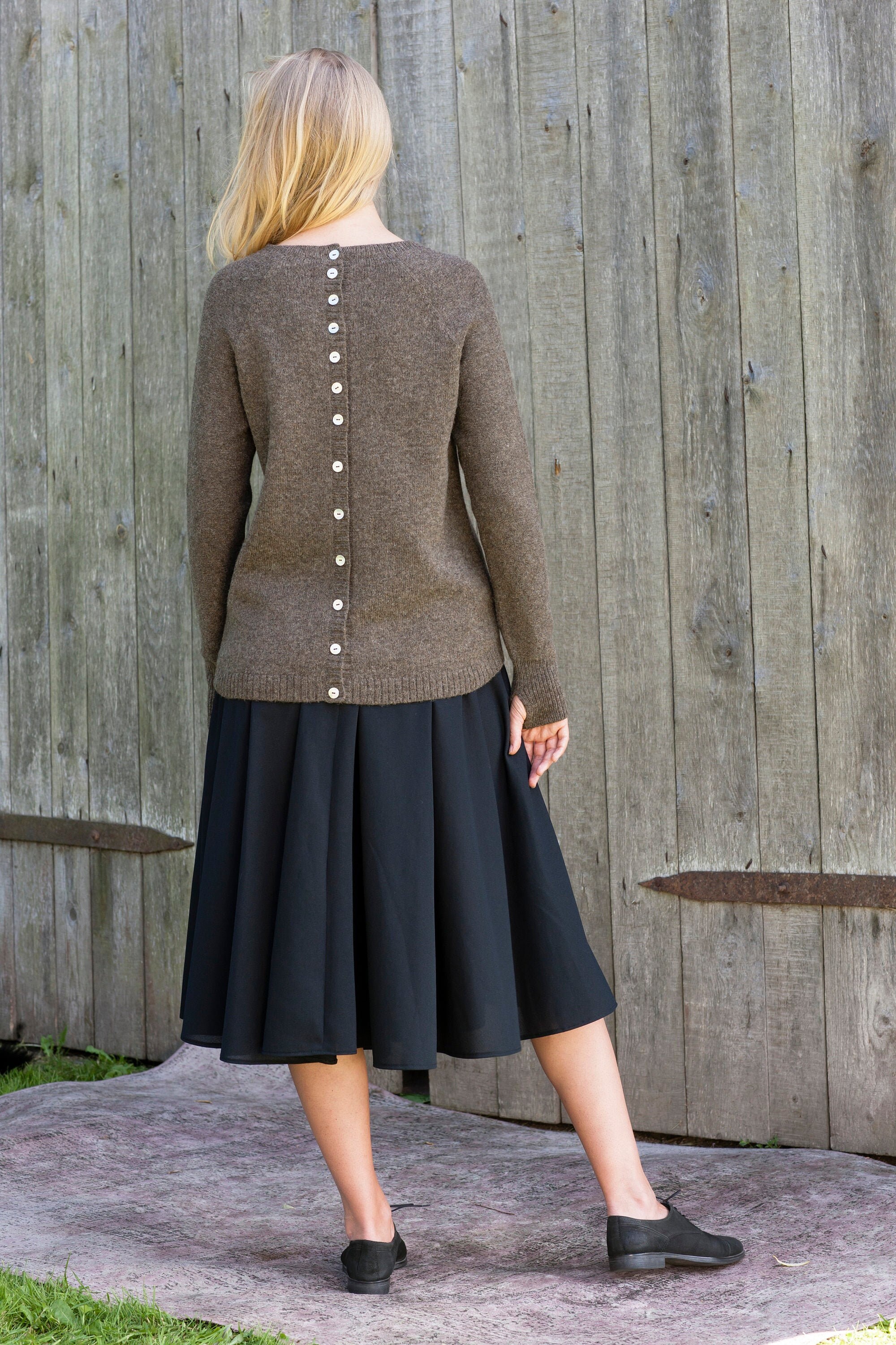 WOOL SWEATER Button Back Sweater Crew 