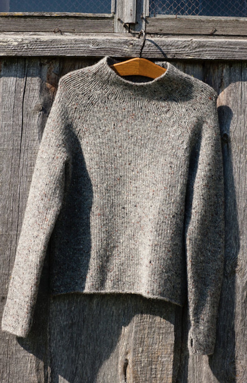 Thick WOOL tweed SWEATER, Stand up collar jumper, Relaxed fit wool pullover, Knitted wool jumper with thumbholes, Warm brown jumper image 7