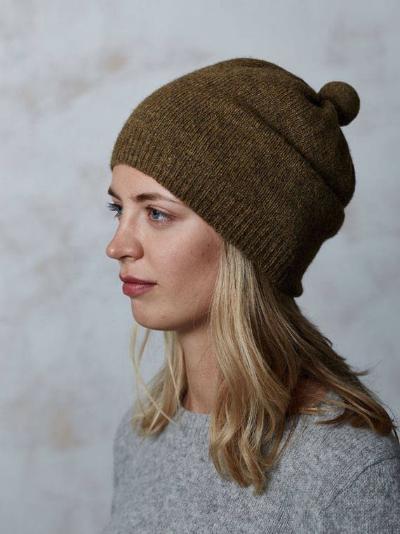 Slouchy WOOL BEANIE in Brown Wool 